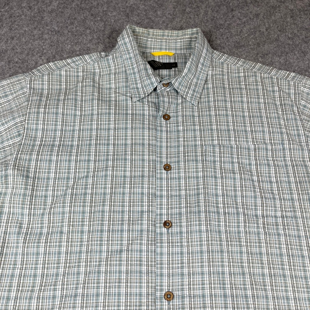 Royal Robbins Mens XL Blue Plaid Organic Cotton Blend Short Sleeve Button Shirt
